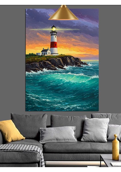 Sahildeki Deniz Feneri Dekoratif Kanvas - Mdf Ahşap Tablo modelleri