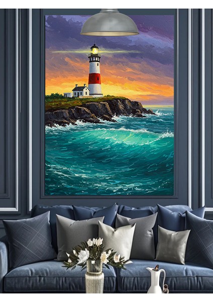 Sahildeki Deniz Feneri Dekoratif Kanvas - Mdf Ahşap Tablo fırsatları