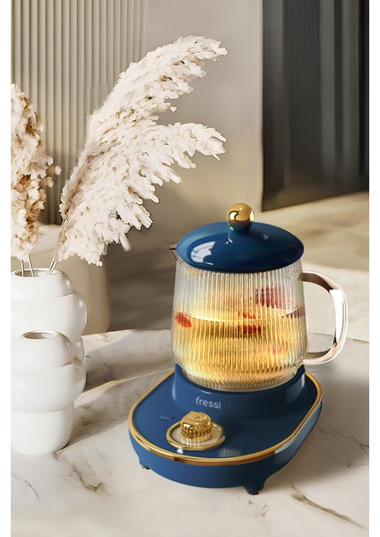 YSB-GC03 Venice Lacivert 600ml Elektrikli Çok Fonksiyonlu Cam Su Isıtıcısı Kettle Bitki Çayı Makinesi