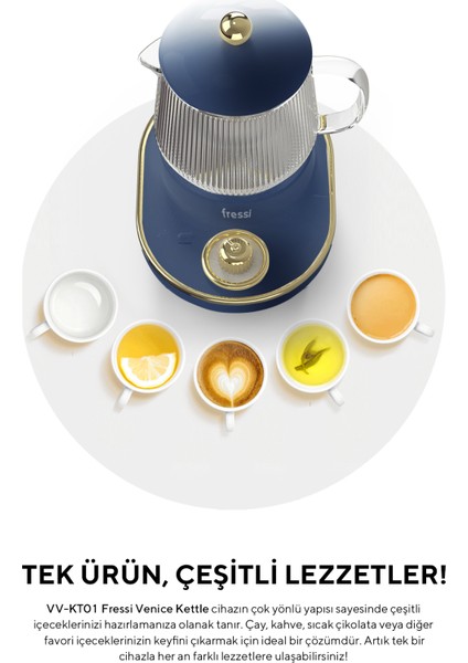 YSB-GC03 Venice Lacivert 600ml Elektrikli Çok Fonksiyonlu Cam Su Isıtıcısı Kettle Bitki Çayı Makinesi