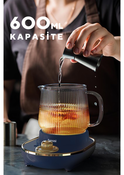 YSB-GC03 Venice Lacivert 600ml Elektrikli Çok Fonksiyonlu Cam Su Isıtıcısı Kettle Bitki Çayı Makinesi