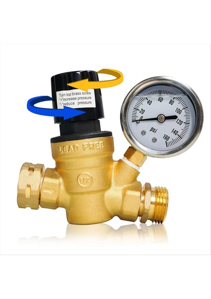 Rv Su Basınç Regülatörü Rv Için Gösterge ve Giriş Ekran Filtresi ile Ayarlanabilir Saplı Pirinç Su Basınç Regülatörü (Yurt Dışından)