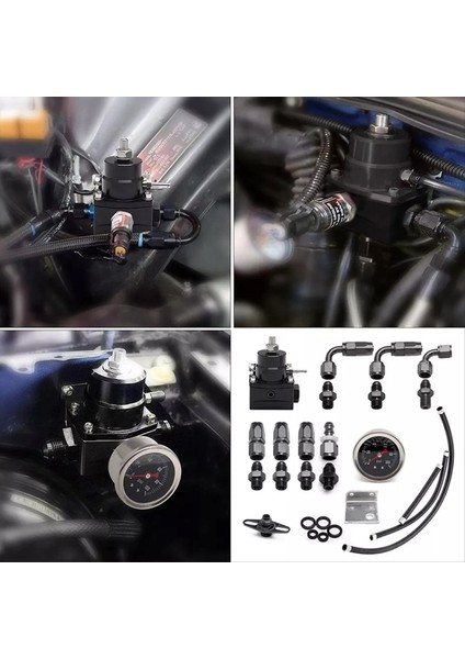 Ayarlanabilir Yakıt Basıncı Regülatör Kiti Yağı 0-100PSI Gauge -6AN Siyah (Yurt Dışından)