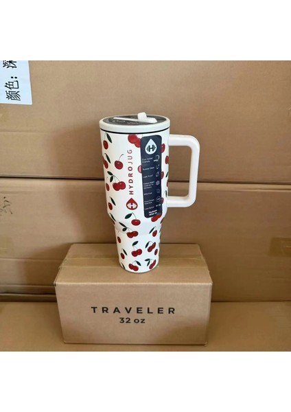 32OZ/40 Oz Hidrojug Tumbler Gezgin Saman Kapağı Paslanmaz Çelik Vakum Yalıtımlı Araba Kupa Çift Duvar Termal Buzlu Seyahat: 32OZ/RENK: Kiraz (Yurt Dışından)