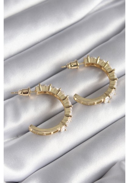 Pirinç Gold Renk Zirkon Taşlı Halka Model Kadın Küpe - TJ-BKP8609 fırsatları