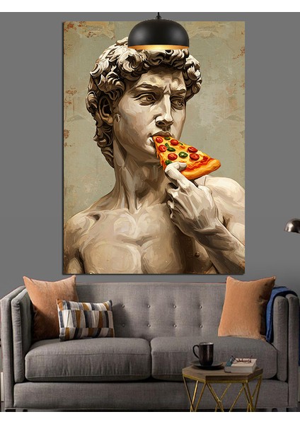 Heykel Michelangelo'nun Davut'u Pizza Dekoratif Kanvas - Mdf Ahşap Tablo