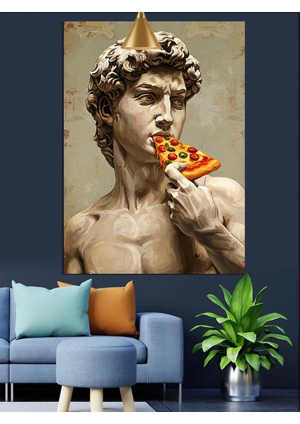 Heykel Michelangelo'nun Davut'u Pizza Dekoratif Kanvas - Mdf Ahşap Tablo fiyatları