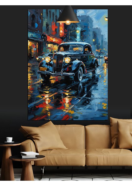 Siyah Klasik Araba Dekoratif Kanvas - Mdf Ahşap Tablo