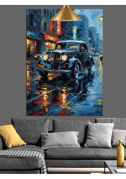 Siyah Klasik Araba Dekoratif Kanvas - Mdf Ahşap Tablo fiyatları