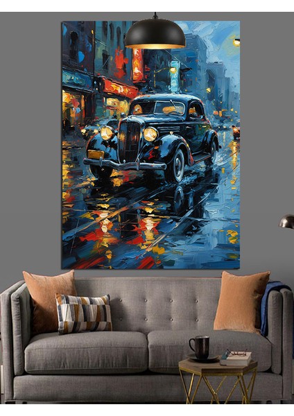 Siyah Klasik Araba Dekoratif Kanvas - Mdf Ahşap Tablo fırsatları