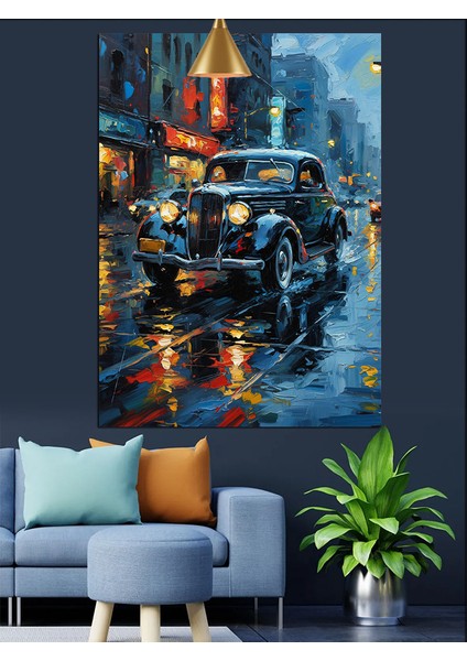 Siyah Klasik Araba Dekoratif Kanvas - Mdf Ahşap Tablo indirimleri
