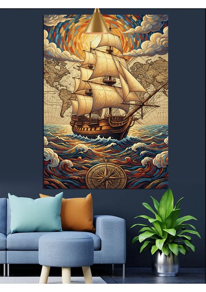 Eski Bir Yelkenli Gemisi Denizde Seyahat Ediyor Dekoratif Kanvas - Mdf Ahşap Tablo
