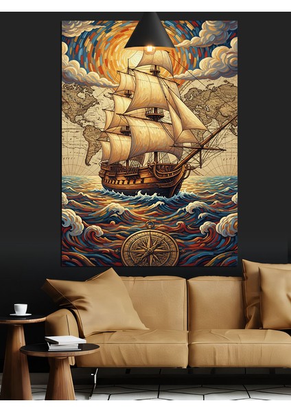Eski Bir Yelkenli Gemisi Denizde Seyahat Ediyor Dekoratif Kanvas - Mdf Ahşap Tablo fiyatları