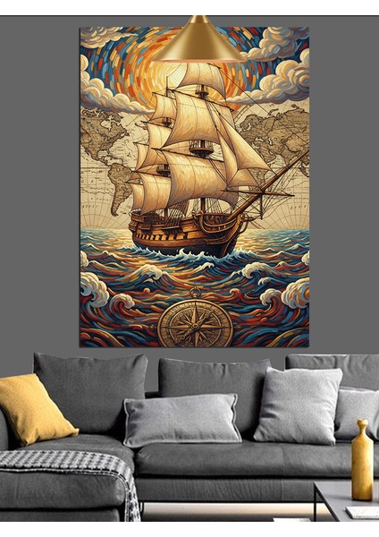 Eski Bir Yelkenli Gemisi Denizde Seyahat Ediyor Dekoratif Kanvas - Mdf Ahşap Tablo modelleri