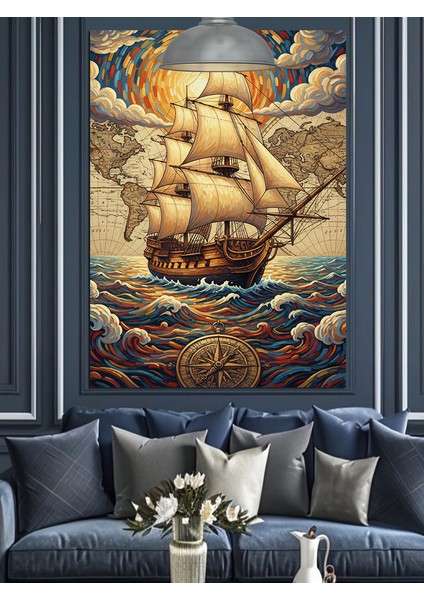 Eski Bir Yelkenli Gemisi Denizde Seyahat Ediyor Dekoratif Kanvas - Mdf Ahşap Tablo fırsatları