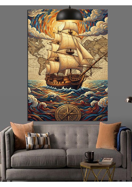 Eski Bir Yelkenli Gemisi Denizde Seyahat Ediyor Dekoratif Kanvas - Mdf Ahşap Tablo indirimleri