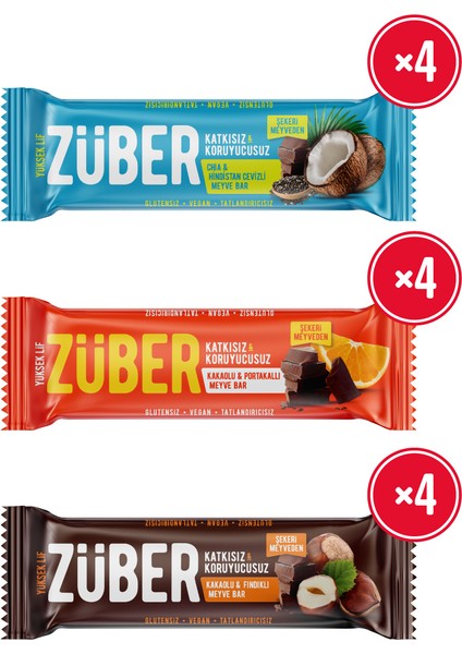 3'lü Meyve Bar Paketi (Chia, Fındıklı ve Portakallı Meyve Bar) 40G x 12 Adet