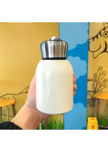 300ML Paslanmaz Çelik Vakum Şişe Kaldırma Halkası Mini Termos Kupa Araç Yalıtımlı Kupa Taşınabilir Seyahat Su Şişesi Kahve Kupa Kapasite: 300ML/RENK: Beyaz (Yurt Dışından)