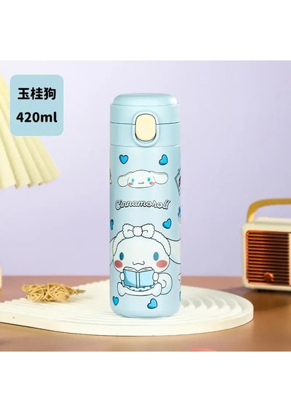 420ML Sanrio Thermos Kahve Kupası Karikatür Deseni Çift Katman Paslanmaz Çelik Su Şişesi Açık Hava Öğrenci Kız Su Kupası Kapasite: 420ML/RENK: Yugui Köpek (Mavi) (Yurt Dışından)