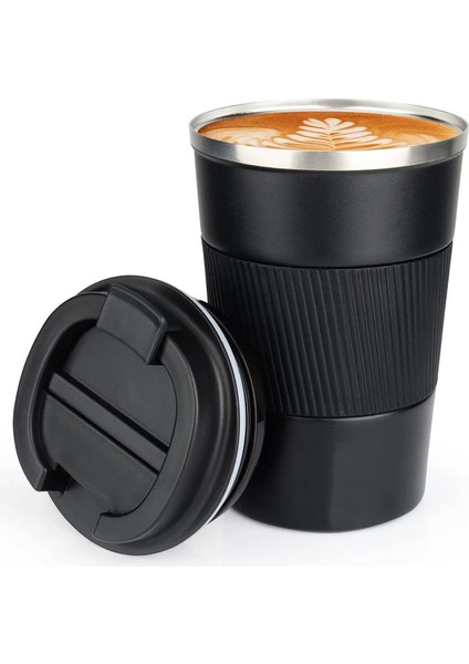 12 Oz/17 Oz Kahve Seyahat Kupa Çift Duvar Paslanmaz Çelik Yeniden Kullanılabilir Kahve Tumberi Ho Kapasitesi Için Sızıntılı Kapaklı: 510ML/RENK: Siyah Kupa (Yurt Dışından)