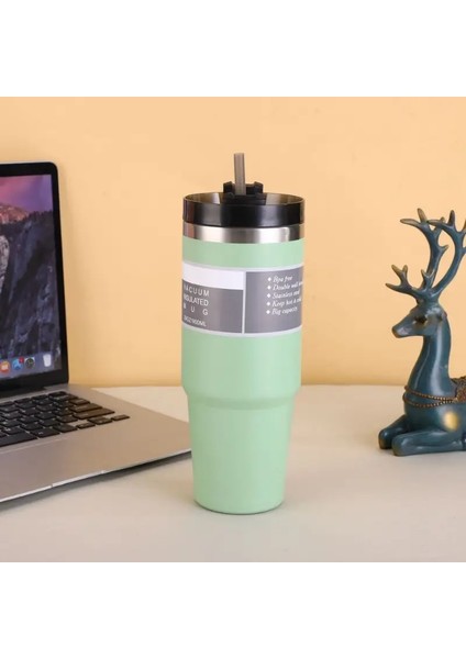 30OZ Straw Araç Kupası Çift Katmanlı 304 Paslanmaz Çelik Termos Kupası Açık Hava Taşınabilir Büyük Kapasite Bingba Su Kupa Varlık: 30OZ/RENK: 1 (Yurt Dışından)