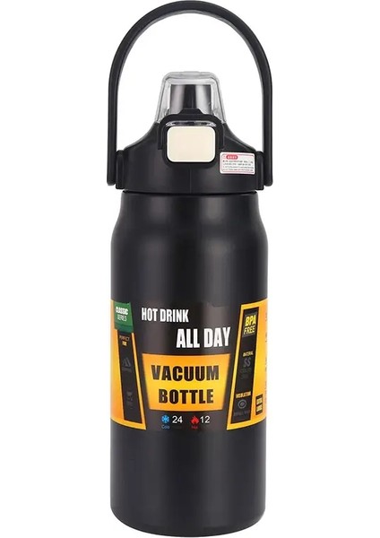 1500ML Vakum Şenlikleri Büyük Kapasiteli Paslanmaz Çelik Termo Şişe Açık Mekan Taşınabilir Termo Su Şişesi Tumbler Termosikat: 1250ML/RENK: Siyah (Yurt Dışından)