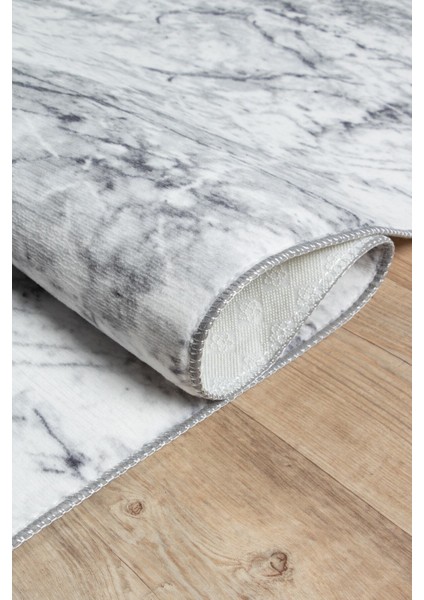 Silvia Makinada Yıkanabilir Dayanıklı Kaymaz Taban Antialerjik Halı Gri-Beyaz-Siyah modelleri