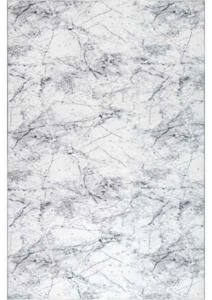 Silvia Makinada Yıkanabilir Dayanıklı Kaymaz Taban Antialerjik Halı Gri-Beyaz-Siyah