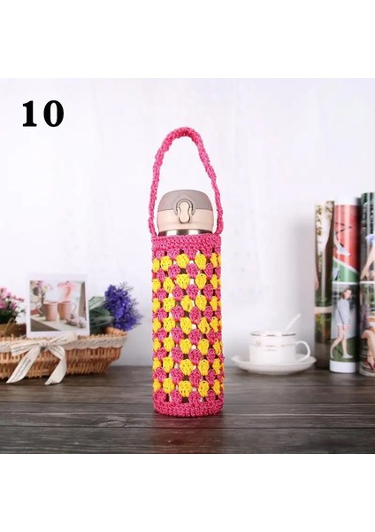 Taşınabilir Termos Kupası Kollu 400-600ML Tığ Işi Su Şişesi Kapağı Kasa Örgü Su Şişeleri Tutucu Çanta Kapağı Kapak Torbası Renk: 10 Gül Sarı (Yurt Dışından)