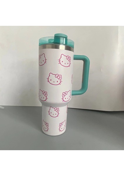 40OZ Sanrio Hello Kitty Paslanmaz Çelik Yalıtımlı Kupa Saplı Saman Kurı Büyük Kapasiteli Termos Içecekler Kok Kahve Kupa Color: B (Yurt Dışından)