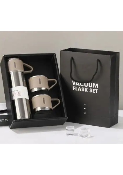 Bir fincan üç kapak termos fincan seti 304 paslanmaz çelik saplı kapak hediye kupası Erkek ve Kadın Taşınabilir Hediye Kutusu Set Kapasitesi: 401-500ml/Renk: Gümüş (Yurt Dışından)