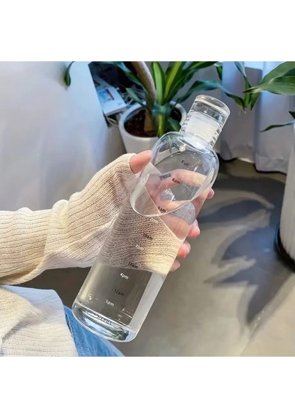 1pc 500ML Yay Knot Su Şişesi Time Marker Plastik Görünümlü Su Kupası Spor Okulu Içme Suyu Şişesi Renk: Şeffaf (Yurt Dışından)