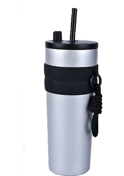 Kış 700ML Kırmızı Kiraz Termos Kupası Pembe Çiçek Yay Vakum Kupası Halat ile Halat Termal Su Şişesi Öğrenci Çocukları Için Kapasite: 700ML/RENK: Gümüş (Yurt Dışından)