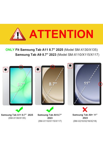 Samsung Galaxy Tab A11 2025/A9 8.7 InçTablet Kılıfı Akıllı Smart Uyku Modlu Katlanabilir Arkası Renkli Kapaklı Standlı Slim wifi