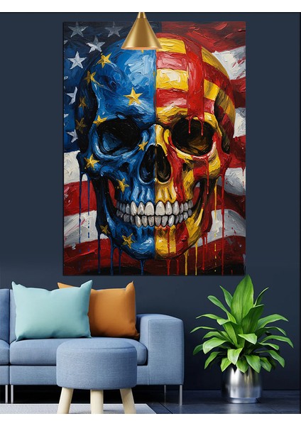 Amerikan Bayraklı Kurukafa Vatanseverlik Teması Dekoratif Kanvas - Mdf Ahşap Tablo modelleri