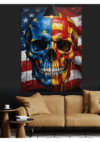 Amerikan Bayraklı Kurukafa Vatanseverlik Teması Dekoratif Kanvas - Mdf Ahşap Tablo fırsatları