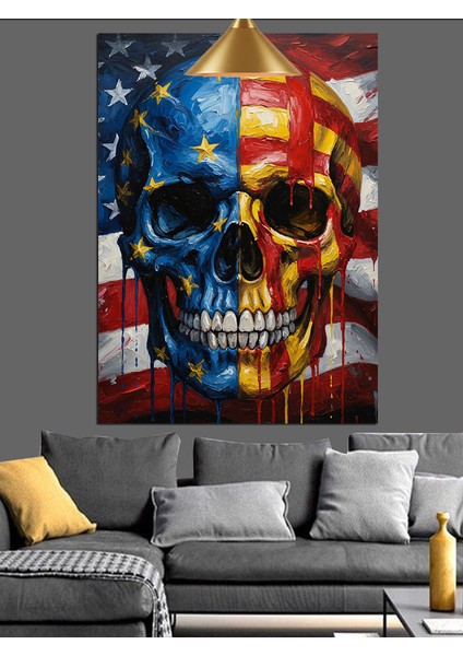 Amerikan Bayraklı Kurukafa Vatanseverlik Teması Dekoratif Kanvas - Mdf Ahşap Tablo indirimleri