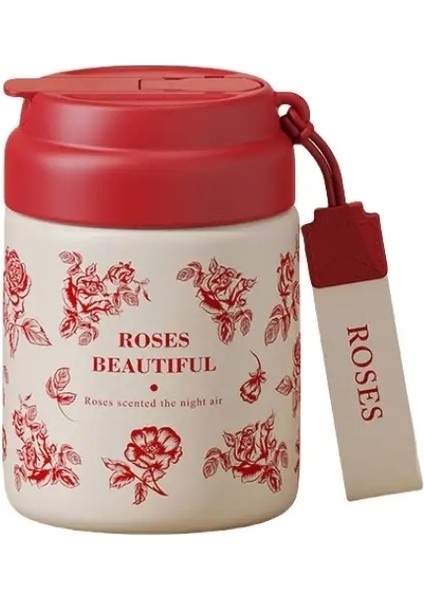 Hafif Lüks Paslanmaz Çelik Cep Kupası Mini Termos Kupası Halat ile Halat Taşınabilir Değerli Öğrenci Vakum Termos Kupası Kapasite: 450ML/RENK: Kırmızı Gül (Yurt Dışından)
