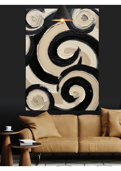 Siyah Beyaz Soyut Şekil Dekoratif Kanvas - Mdf Ahşap Tablo