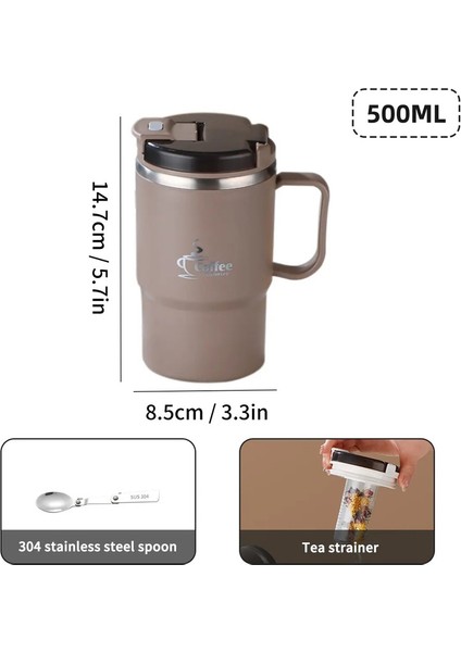 Worthbuy Çift Duvar Termal Yalıtımlı Kahve Kupası 304 Spoontea Süzgeç Sızdıran Içme Cupcapacity: 401-500ML/RENK: Bej 450ML (Yurt Dışından)
