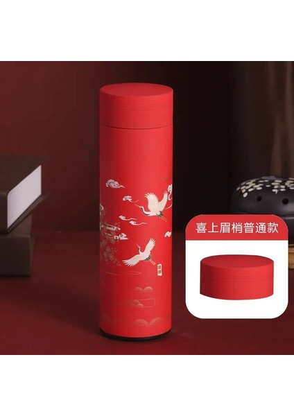 500ml Paslanmaz Çelik Termos Kupası Kahve Çay Kupası Filtre Termo Kupası ile Çin Klasik Tarzı Su Şişesi: 500ml/Renk: Kırmızı (Yurt Dışından)