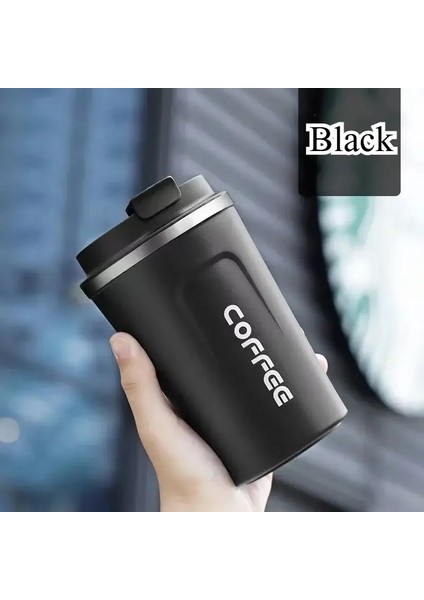 380ML/510ML Paslanmaz Çelik Kahve Fincanı Seyahat Termal Kupa Sızdırmaz Termos Şişe Çay Kahve Kupa Vakum Şişesi Yalıtımlı Dak Kapasite: 510ML/RENK: Siyah (Yurt Dışından)