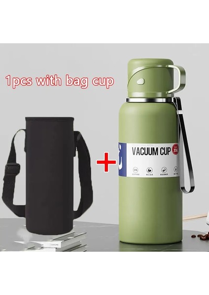 2l Termal Su Şişesi Samanlı Paslanmaz Çelik Termos Şişesi ile Büyük Kapasite Soğuk ve Sıcak Su Şişesi Spor Termos Kupası Kapasite: 1000ML/RENK: Çanta Fincanı ile Yeşil (Yurt Dışından)