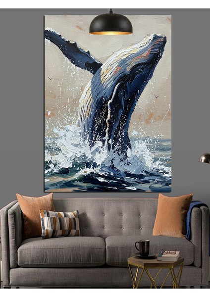Okyanustan Atlayan Büyük Bir Balina Dekoratif Kanvas - Mdf Ahşap Tablo fiyatları