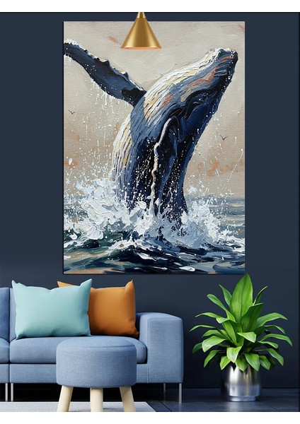 Okyanustan Atlayan Büyük Bir Balina Dekoratif Kanvas - Mdf Ahşap Tablo modelleri