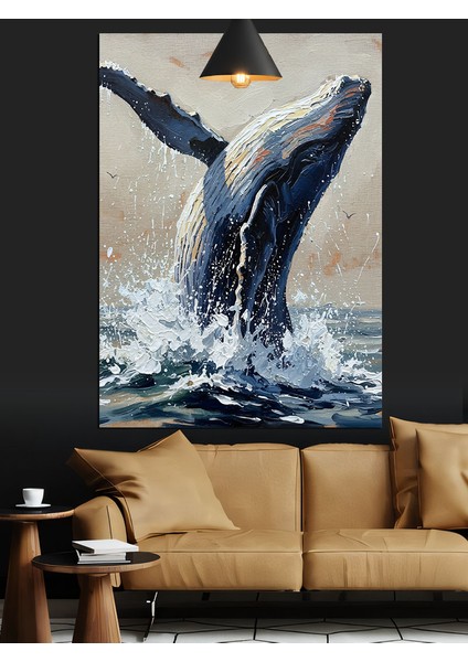 Okyanustan Atlayan Büyük Bir Balina Dekoratif Kanvas - Mdf Ahşap Tablo fırsatları