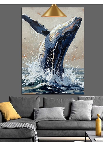 Okyanustan Atlayan Büyük Bir Balina Dekoratif Kanvas - Mdf Ahşap Tablo indirimleri