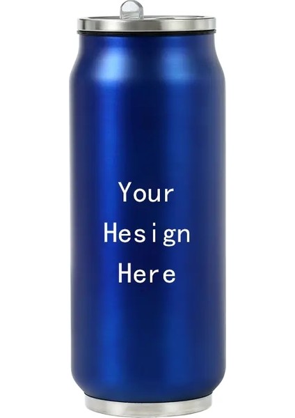 500ML 304 Paslanmaz Çelik Kola Termos Özel Logosu Vakum Kupası Şişesi Taşınabilir Çift Katmanlar Saman Kupa Su Şişesi Kupa Kapasite: 401-500ML/RENK: Mavi Özel (Yurt Dışından)