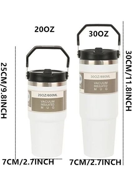 1pc Vakum Tumbler, Kapaklı Paslanmaz Çelik Portatif Su Şişesi, Göz Ştırıcı Saplı Yalıtılmış Tumbler Tote Kolu 20/30 Oz Kapasite: L/renk: Beyaz (Yurt Dışından)
