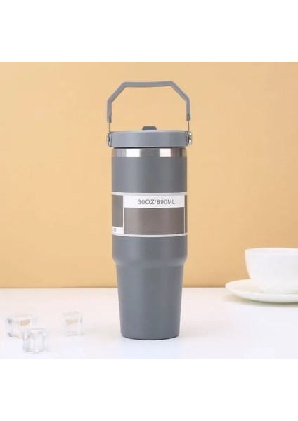 30 Oz Saman Kapağı ile Ekstra Büyük Termos Kap - 304 Paslanmaz Çelik, 24 Saat Soğuk, Araba Koltuk Kapasitesi: 890ML/RENK: 5 (Yurt Dışından)